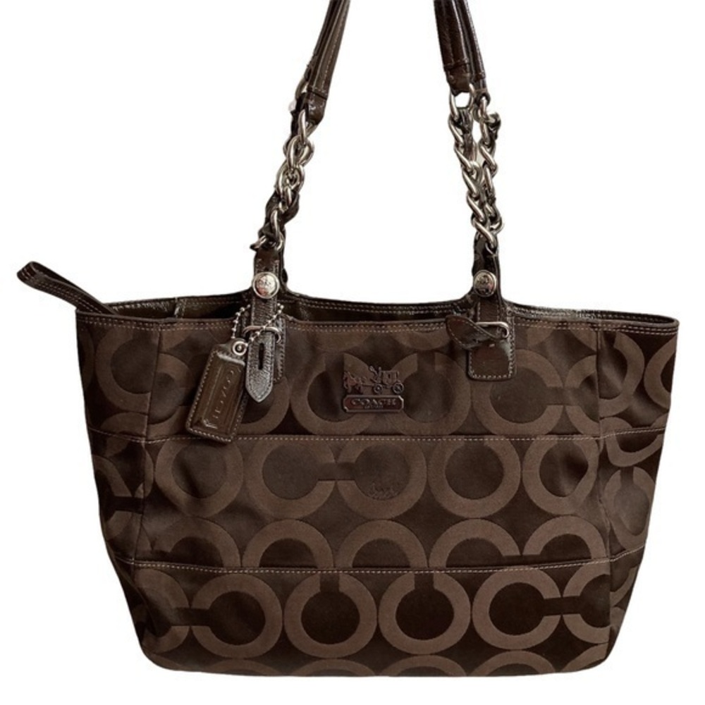 Coach Madison y2k brown signature op canvas tote bag